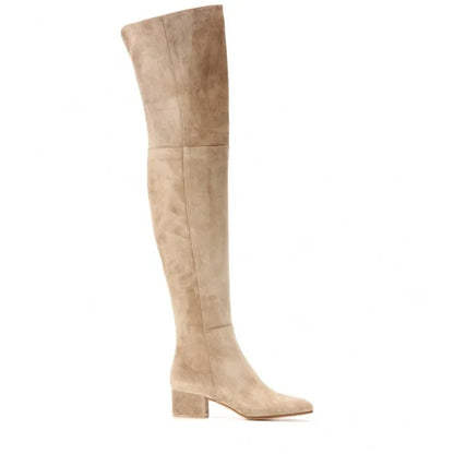 Women's stretch over-the-knee boots with block heel and side zip