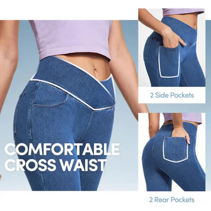 Stretch Pants High Waisted Crossover Flare with Bootcut Silhouette