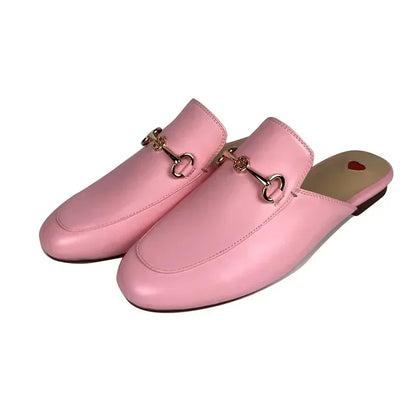 Polished Flat Mule Slippers for Women with Chain Detail