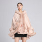 7 Women 2 Circle Fur Poncho Shawl Cloak With Hat Faux Fur Cape Big Pendulum Dovetail Cardigan Winter Warm Thick Loose Overcoat