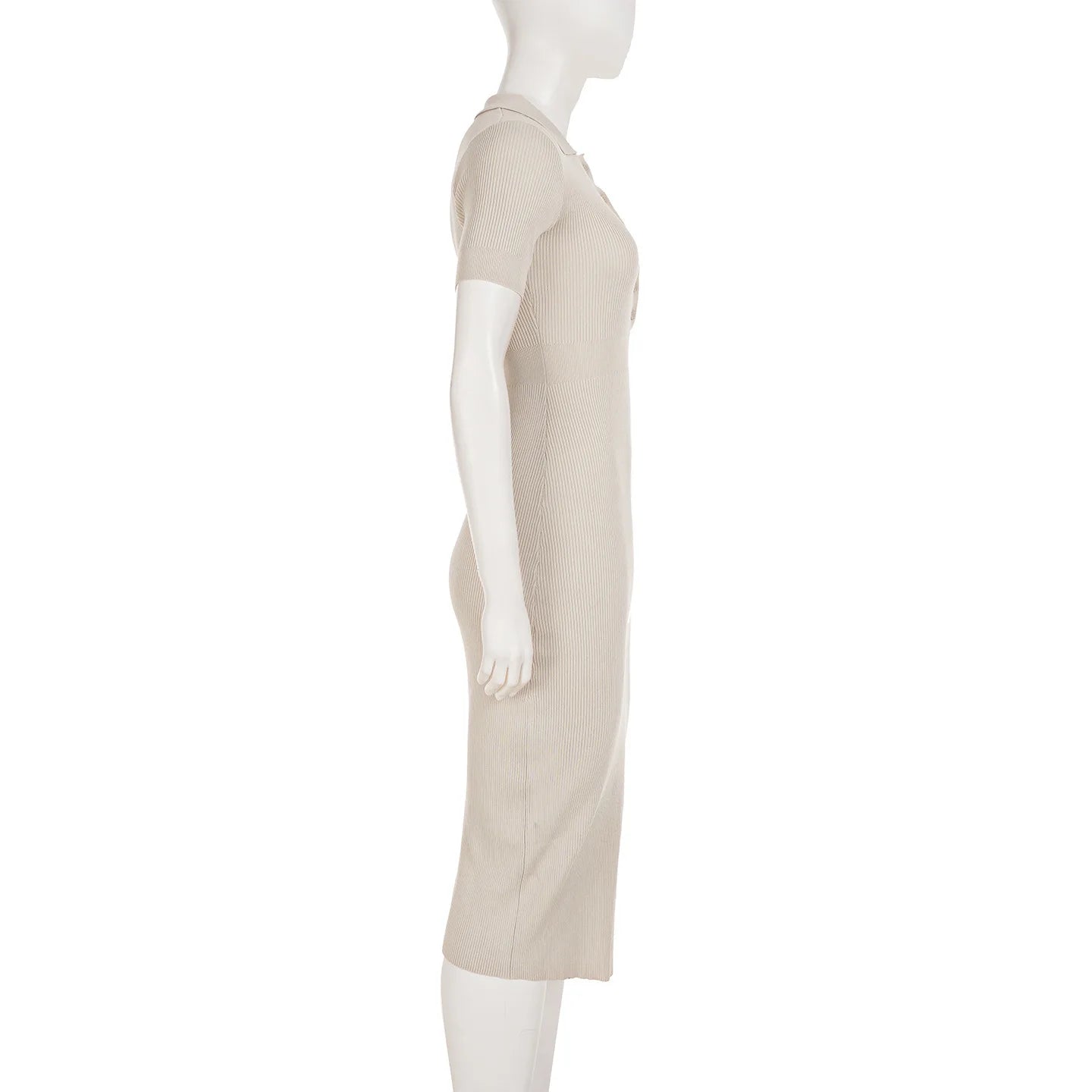 Lightweight Maxi Dress with Hollow Out Knit Polo Neck and Button Front