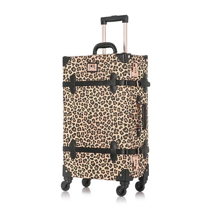 Trendy Retro Luggage Women's Roller Trunk Leopard Print Leather Suitcase 20" Boarding Box Set Waterproof Password Suitcase