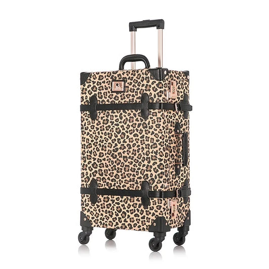 Luggage leopard print hardshell trolley spinner with retractable handle
