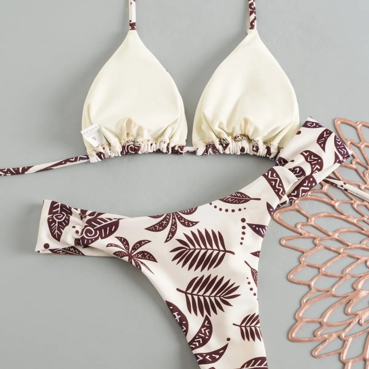 Women's Triangle Lace-Up Bikini Set with Adjustable Straps and Thong Bottom