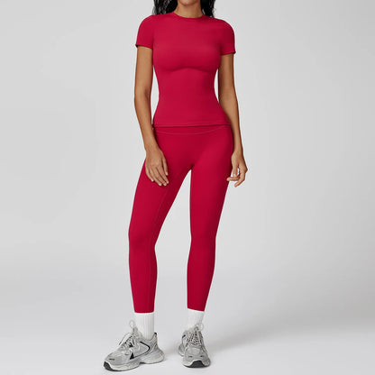 Women Yoga Set 2PCS Workout Set Sportswear Gym Clothing Fitness Long Sleeve High Waist Leggings Cycling Shorts WORKOUT REVOLUTION