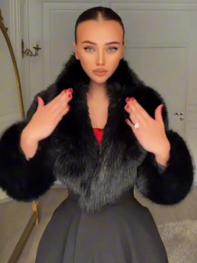 Women's wool-blend maxi coat with faux fur collar and cuffs
