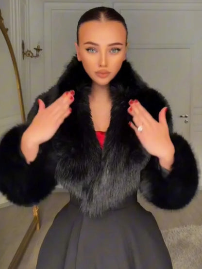 Women's wool-blend maxi coat with faux fur collar and cuffs