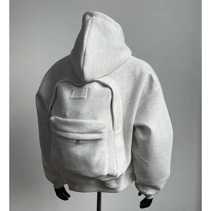 Viral Must Have Backpack Hoodie high street fashion three-dimensional backpack men clothing Y2K trend hoodie oversized casual sportswear