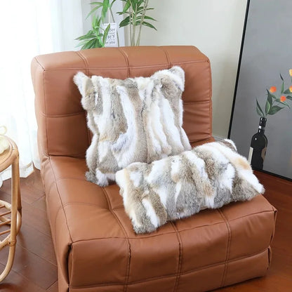 Natural Fur Patchwork Cushion Cover for Sofa, Genuine Rabbit Fur Cushion Cover, Home Decoration