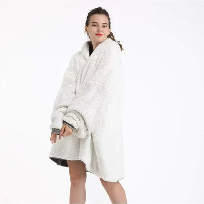 Unisex Fleece Hoodie Sweatshirt Blanket With Front Zipper And Deep Pockets In An Oversized Wearable Design