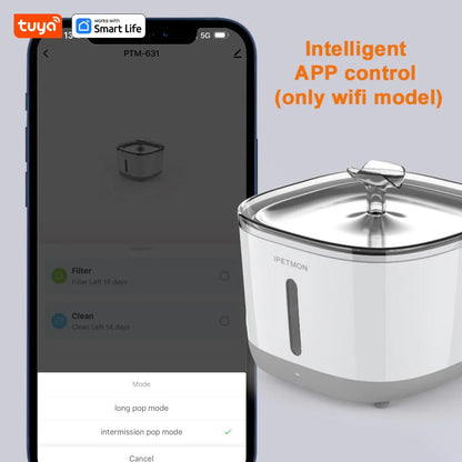 Smart Cat Water Fountain 2.5L - #1 Worldwide Tuya App Pet Water Dispenser with SUS304 Bowl