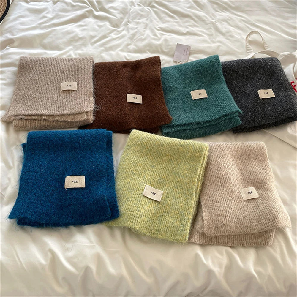 Winter New Woolen Knitted Solid Color Scarf Female Versatile Cold-proof Shawl Women's Thickened Warm Scarves Apparel Accessories