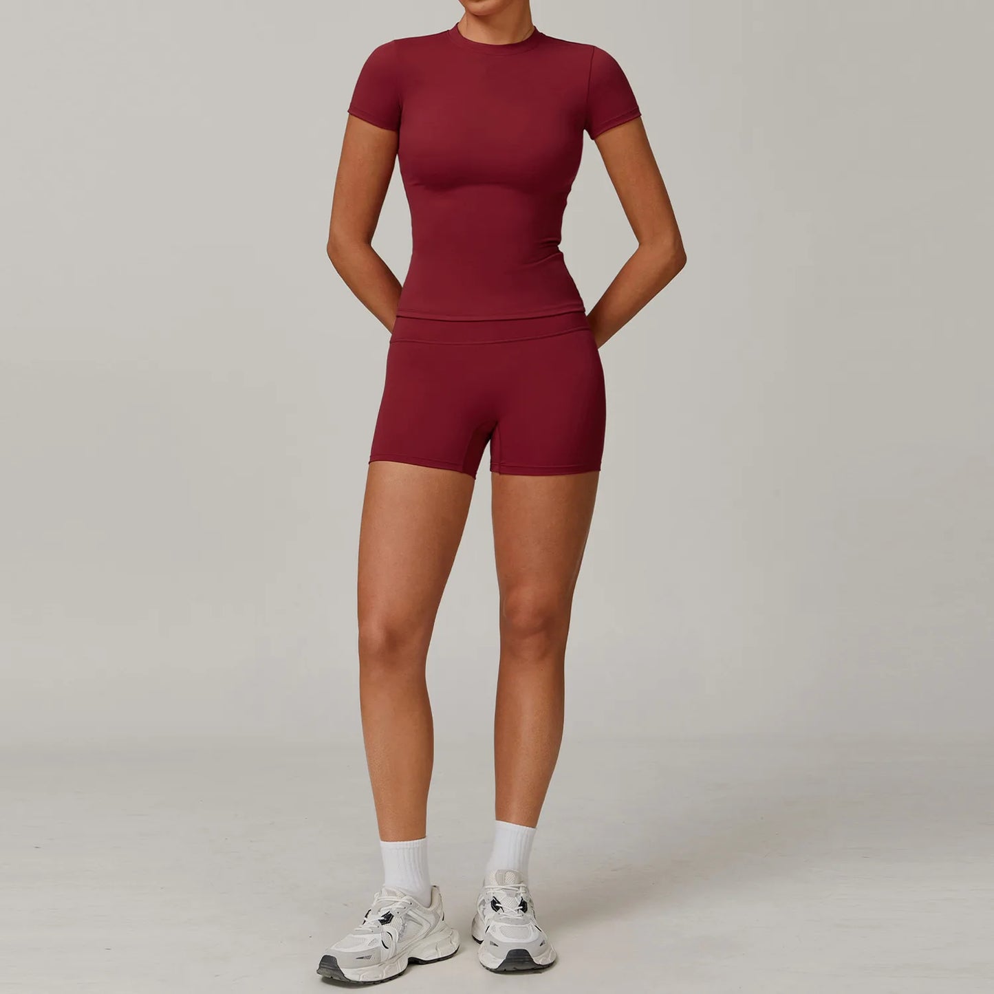 Women Yoga Set 2PCS Workout Set Sportswear Gym Clothing Fitness Long Sleeve High Waist Leggings Cycling Shorts WORKOUT REVOLUTION