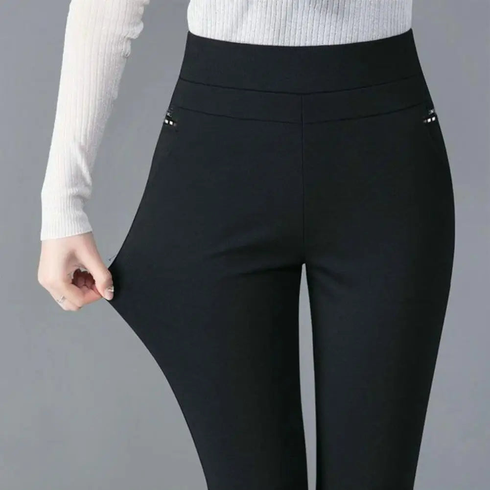 High-Waist Pencil Pants With Pockets Stretch Solid Color For Everyday