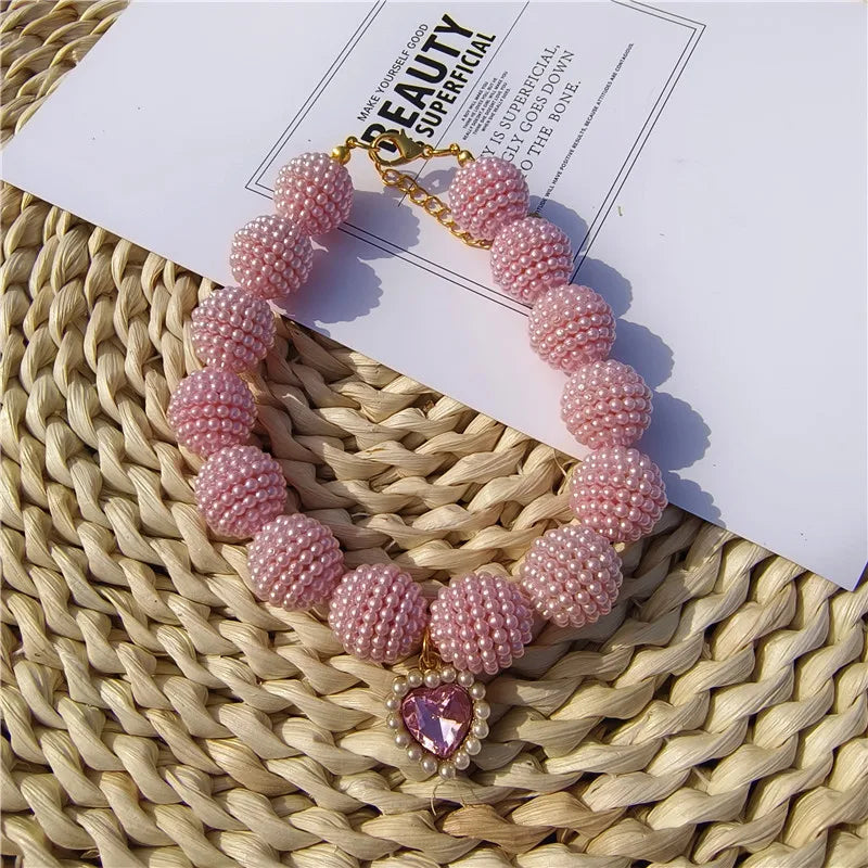 Heart-detail pet collar with pearl-style accents