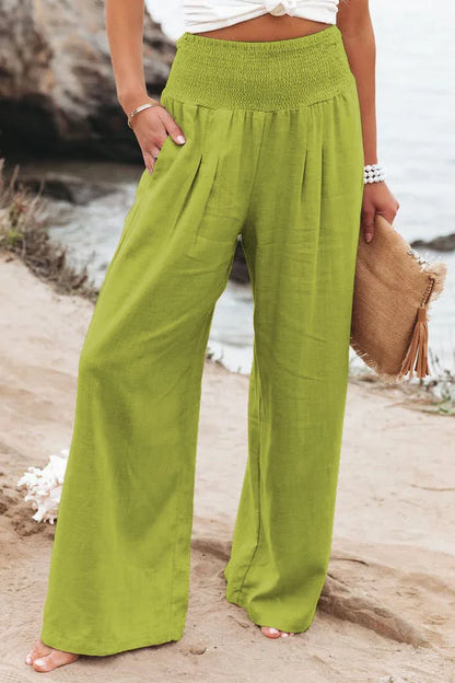 Women's Nylon-Cotton Blend Pants With Drawstring Wide-Leg And Mid Rise Breathable