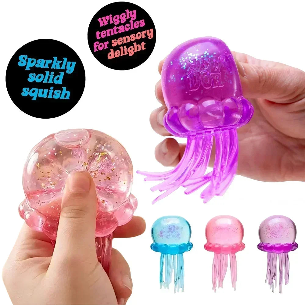NeeDoh Jellyfish and Cube Squish Toy Made of Plastic for Stress Relief