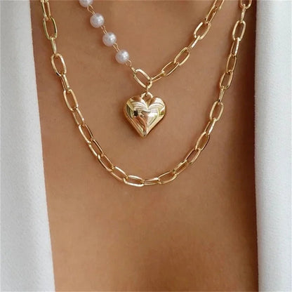 Layered Heart Pendant Necklace with Crystal Bead Detailing for Everyday Sparkle and Delicate Shine
