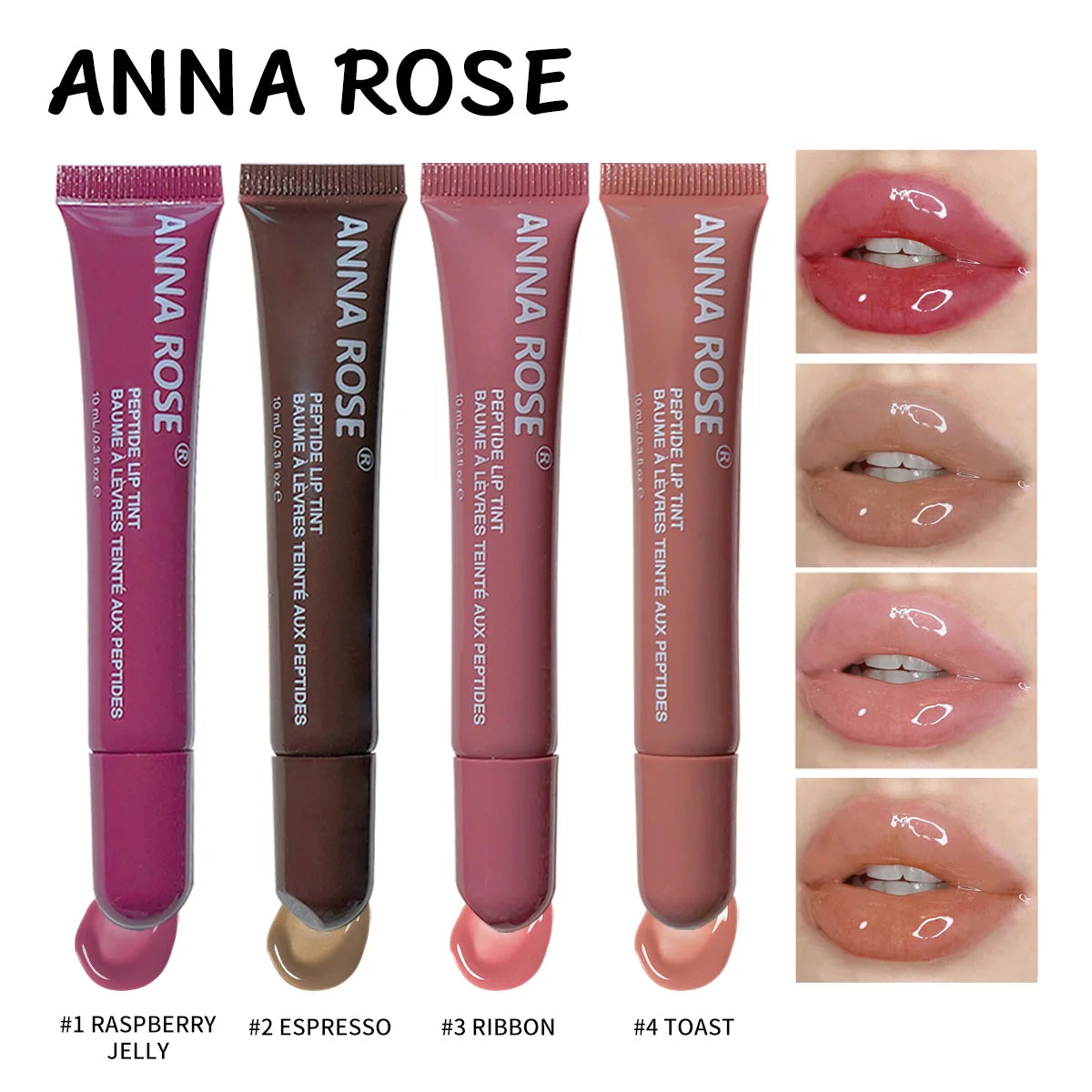 Lip gloss hydrating peptide lip glaze with moisturizing color in squeeze tubes
