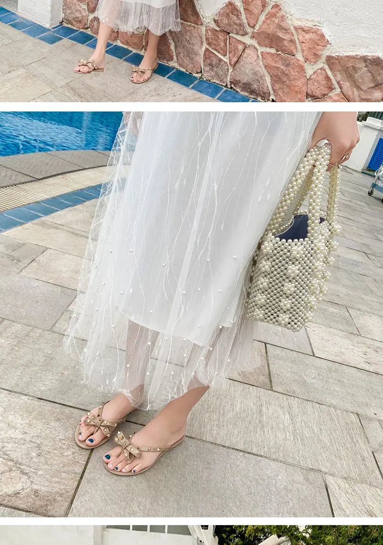 Studded Flat Bot Thong Slippers Holiday Beach Sandals Women's Jelly Slip-On oes Comfortable Casual PVC Footwear