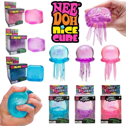 NeeDoh Jellyfish and Cube Squish Toy Made of Plastic for Stress Relief