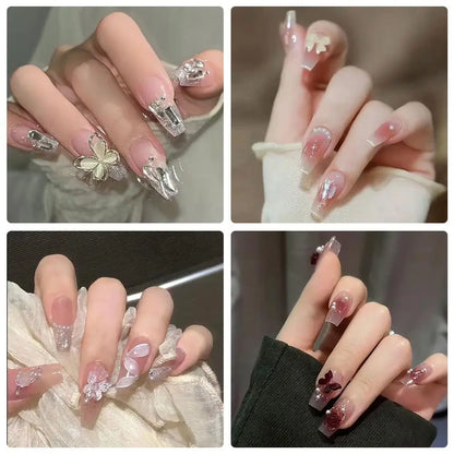 24Pcs Glitter Diamond Press On Nails Blush Pink Cat Eye Fake Nails Sweet Cute Coffin Full Cover Short Square False Nail Tips Art