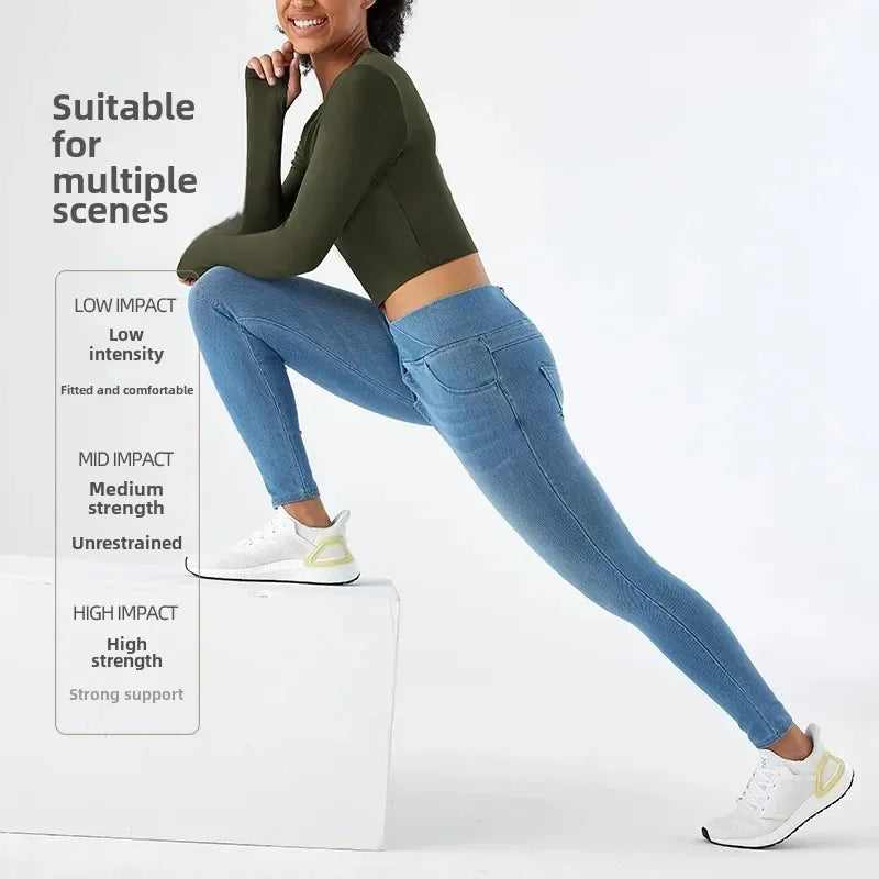 Cross Waist Yoga Jeans High Waist Skinny Ankle Length With Pockets