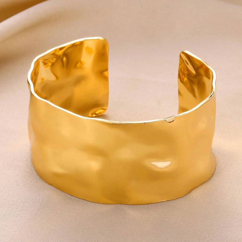 Adjustable Cuff Bracelet Textured Surface Gold Tone for Men and Women Everyday Wear