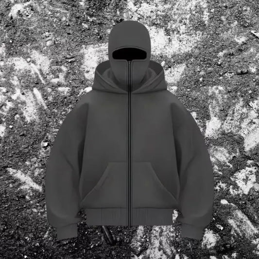 Unisex Cotton Blend Zip Hoodie With Built-In Hooded Face Mask For Cold Weather And Everyday Wear