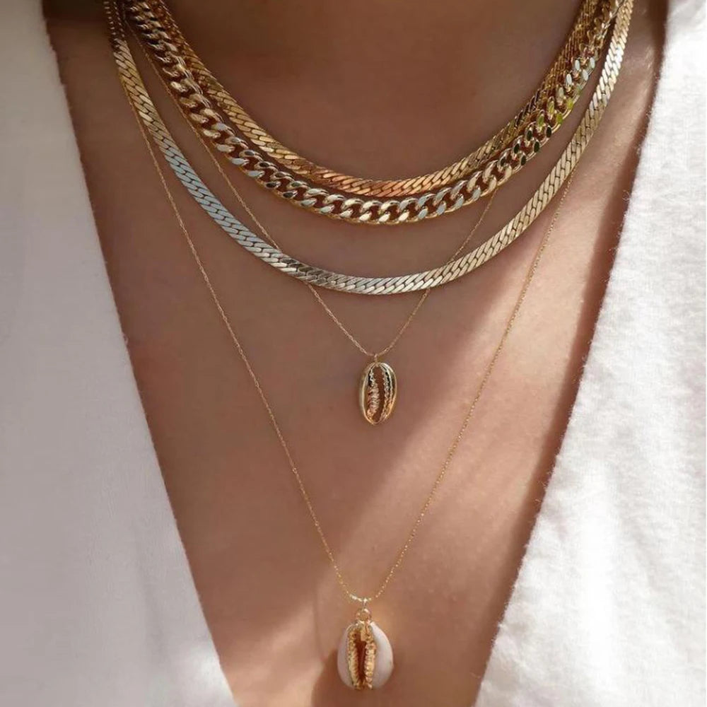Necklace layered set rhinestone crystal pendant metal chains