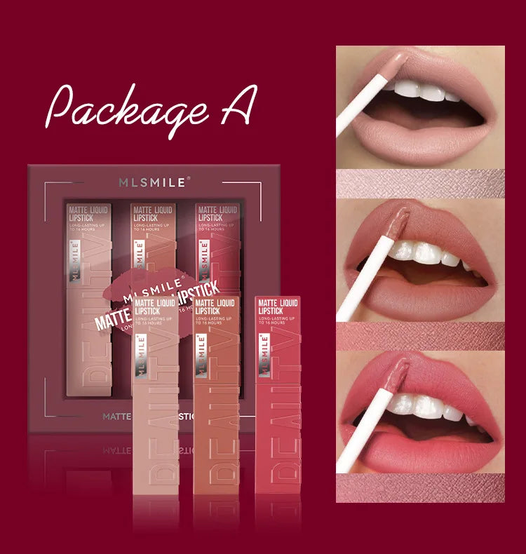 3 PCS Matte Ink Liquid Lipstick Long Lasting Velvet Nude Lip Gloss Non-stick Cup Waterproof Lips Tint Waterproof Make Up