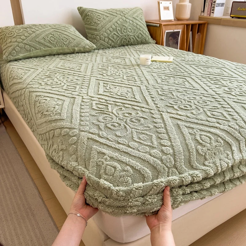Floral Fitted Sheet with 3D Embroidery and Non Slip Deep Pockets