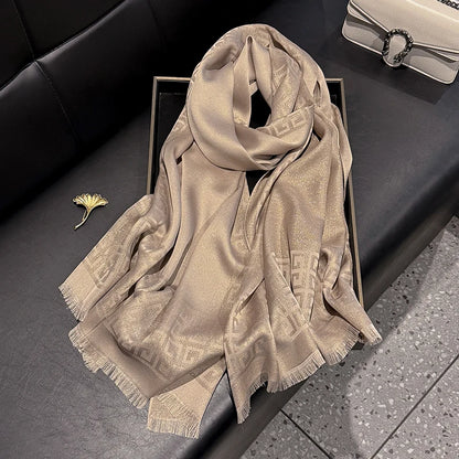Women's Elegant Silky Scarf Shawl with Tatting Weave Detail