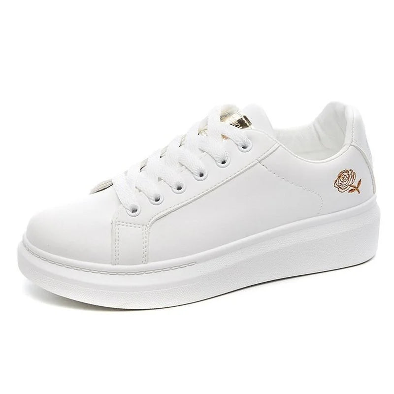 New 2026 Designer Shoes Women Running Spring Autumn Fashion White Breathable Embroidered Flower Lace-Up Casual Sneakers Zapatos De Mujer