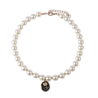 Pet Cat Collars Pearl Rose Pendant Necklace Cat Dog Pearl Collar Pet Pendant Cute High Beauty Retro Decoration Teddy Dog Collar