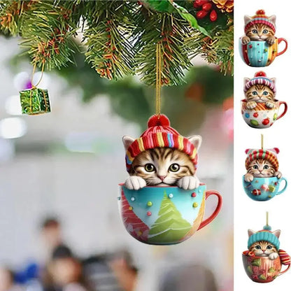 Christmas Tree Cat Pendant - Acrylic Fun Christmas Decorations Party Supplies