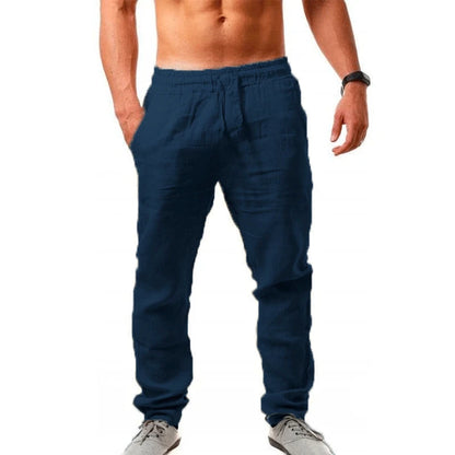 Men's Linen Pants With Wide Leg And Loose Fit With Drawstring Waist For Lightweight Breathable Comfort