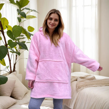 Women's Polyester Hooded Blanket with Kangaroo Pocket and Fleece Texture One Size