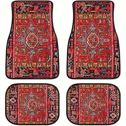 4Pcs Bohemian Car Floor Mats Rubber Back Heavy Duty Persian Carpet Dirty Resistant Car Decoration Car Floor Protector Rugs