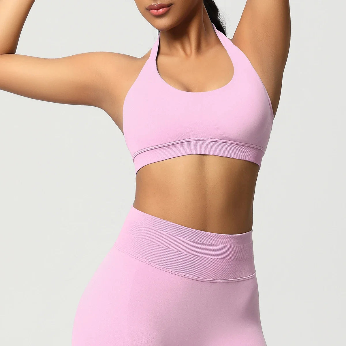 Women’s Seamless Halter Backless Push-Up Sports Bra Cotton-Poly For Gym Running