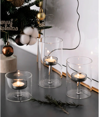 Glass candle holder for block candles and table decor