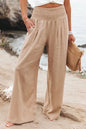 Women's Nylon-Cotton Blend Pants With Drawstring Wide-Leg And Mid Rise Breathable