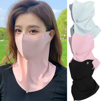 Ladies and Men's Summer Full Face Hyaluronic Acid Sunscreen Mask UPF 500+UV Protection Breathable Ice Silk Mask for Outdoor Spor