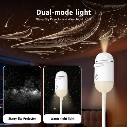 White rechargeable USB LED projector with flexible gooseneck for starry sky bedroom decor.