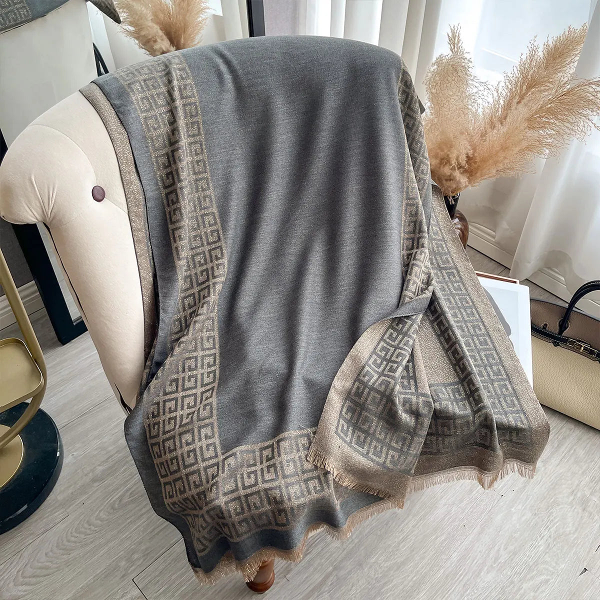 Sun-Protective Hijab Scarf with Golden Thread Accents for Styling