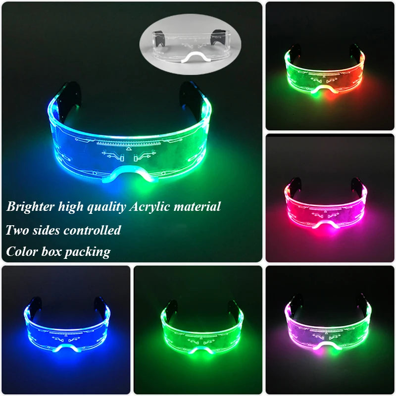 LED festival glasses glowing with crystal bead illumination and acrylic frame