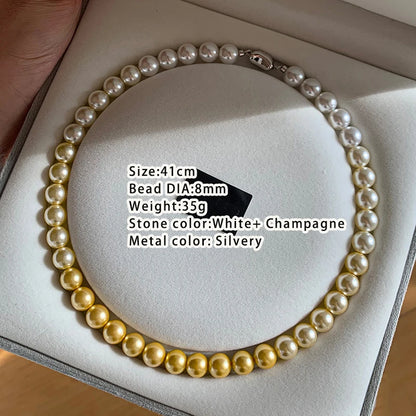French elegant white gradient champagne pearl bead necklace for women's luxury accessories collarbone chain 2024 fashion jewelry