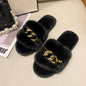 Plush Slippers for Women with Chain Detail and Cushioned Sole