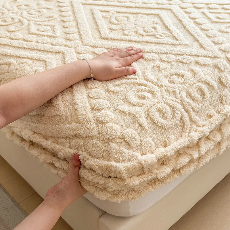 Floral Fitted Sheet with 3D Embroidery and Non Slip Deep Pockets
