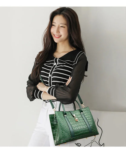 Crocodile-pattern handbag set with shoulder bags